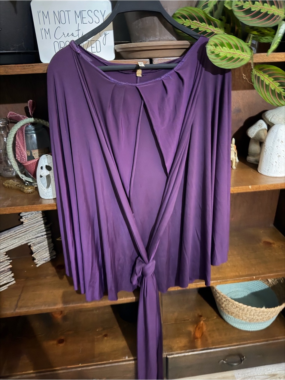 Elan Deep Purple Tie-Front Tunic Top